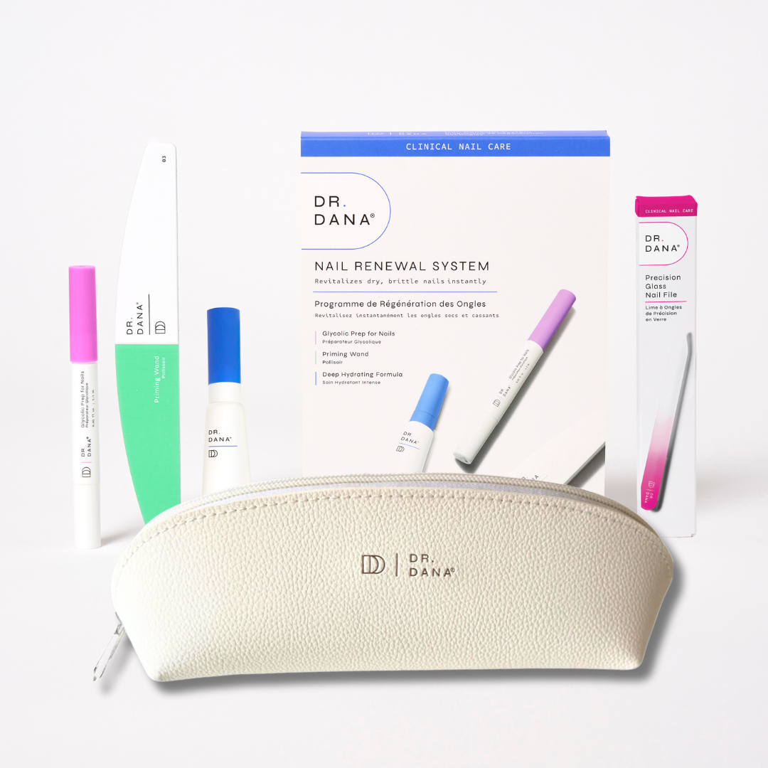dr dana nail renewal system and cosmetics bag with nail file.